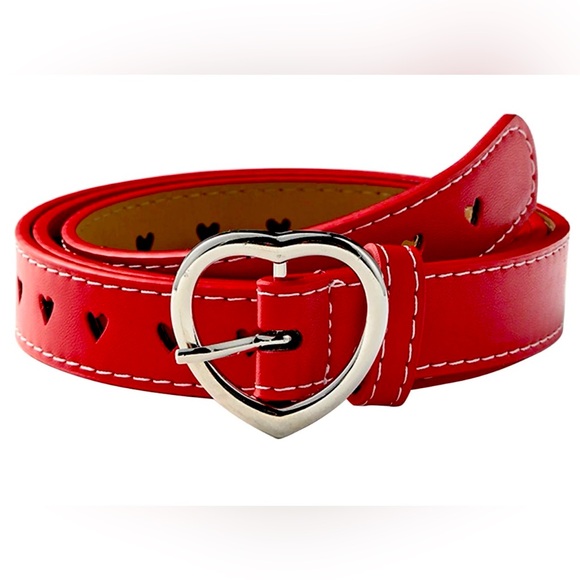 Source Unknown Accessories - ❤️Heart Fashion Heart Buckle Belt- Red Faux Leather Love Heart Cutout Belt Y2K